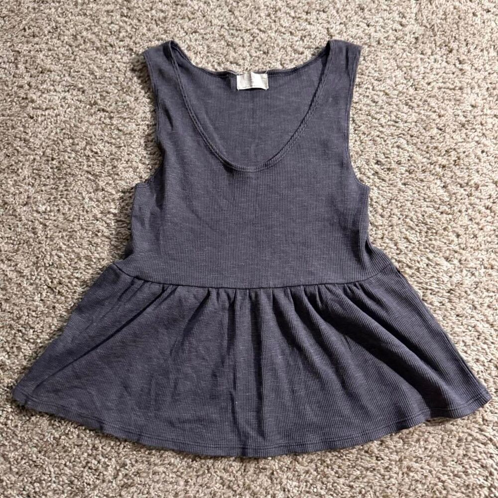Anthropologie t.la Gray Ribbed Peplum Tank Top Womens XS Casual Stretch